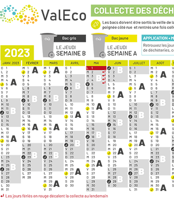 Miniature calendrier collecte déchets ValEco 41 - 2023